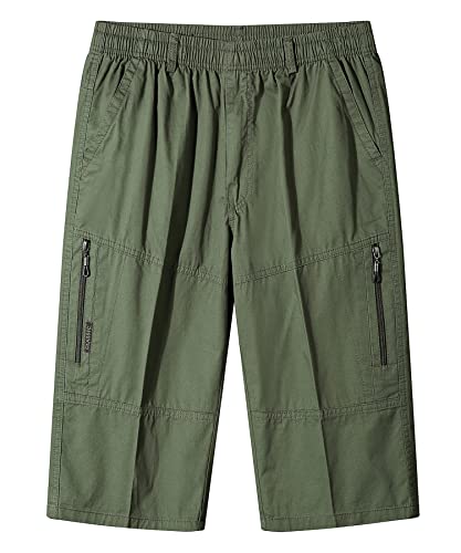 Btmpmcs Men's Summer Shorts 3/4 Cargo Cotton Casual Bermuda Shorts Sports Fitness Gym Shorts Elastic Waist