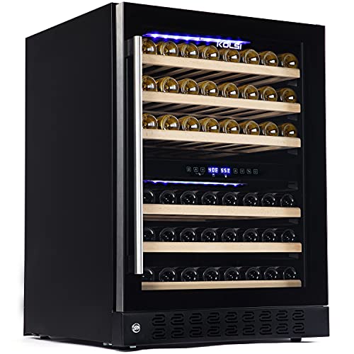 Kolsi Wine Cooler Refrigerator 24 inch Wine Fridge Dual Zone Function 46 Wine Bottles Cooler