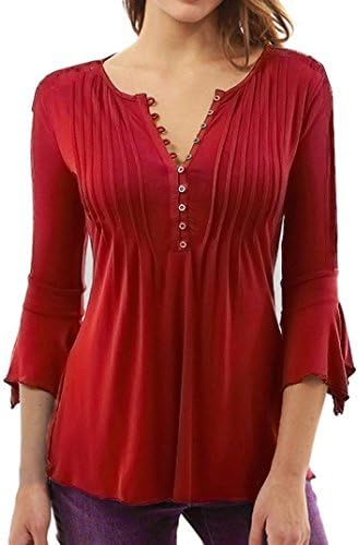 shiaili Clearance Women 3/4 Sleeve Low Peplum Party Top Gypsy T Shirt (Red,9)