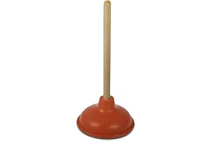 LavoHome Heavy Duty Bathroom Toilet Plunger Suction Cup with Handle Fix Clogged Toilets Janitorial Home Drain Bathroom Residential Commercial Use (Orange Plunger Wooden Handle)