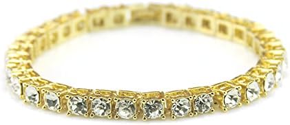 Fashionever Gold Plated Iced Out Men's Hip Hop Chain Bracelet 1 Row 6MM Tennis Chain (Gold, 8)