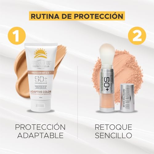 FOTOSUN UV 100 Adaptive Color FPS 50+ UVA/UVB, Protector solar facial con color, Hipoalergénico, resistente al agua, uso diario, se adapta al tono de piel.