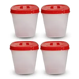 99 Mart 5 Litres Modular Multi-purpose Plastic Container with Lid for Kitchen Storage | Leak Proof | Spices Atta Grains and More Organizers (5 Litre, Red Colour Lid) (Set of 4)