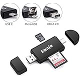 Vanja SD/Micro SD Card Reader, USB Type C Micro USB OTG Adapter and USB 2.0 Portable Memory Card Reader for SDXC, SDHC, SD, MMC, RS-MMC, Micro SDXC, Micro SD, Micro SDHC Card and UHS-I Cards