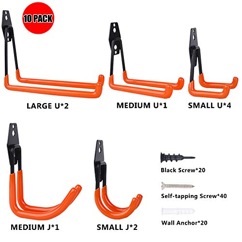 SPACECARE 10-PACK Garage Storage Hooks, Wall Mount Heavy Duty Garage Utility Double Hooks Hangers for Ladder, Bike, Organizing Power Tools.
