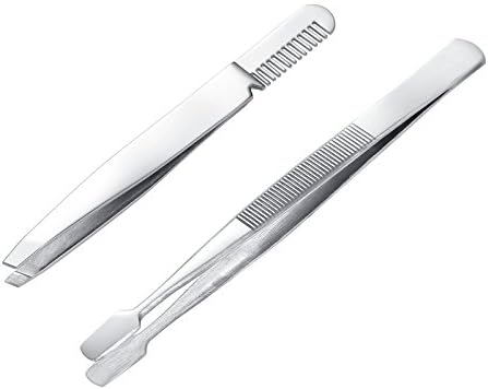 2PCs Flat Tip Eyelash Extension Tweezers and Eyebrow Hair Removal Tweezers with a Eyebrow Comb Brush,Diva Stuff Doutless Bay
