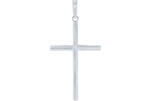 Jewelry America 14K White Gold Plain Slender Cross Pendant with High Polish