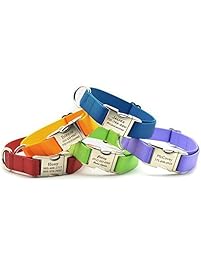 HEAVY DUTY Nylon Webbing Dog Collar with Laser Engraved Personalized Buckle