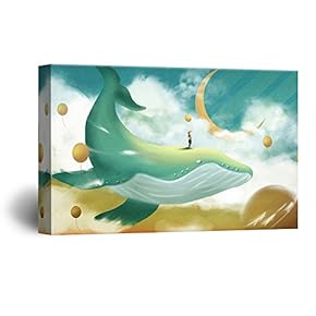 Hand Drawing Style Kid with Balloons Standing on a Whale