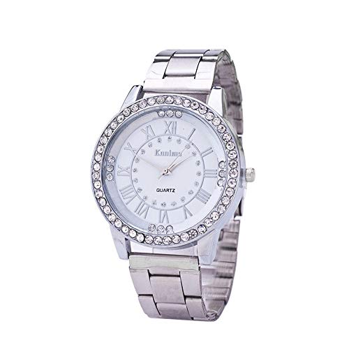 Hot Sale! Charberry Mens Diamond Gold Watch Crystal Rhinestone Stainless Steel Analog Quartz Wrist Watch (Silver)