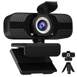 Full HD Webcam with Built-in Microphone and Rotatable Tripod, 1080P Video and Wide Angle Camera, Privacy Cover, for…