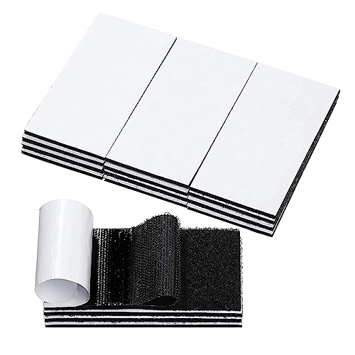 JEWOSTER 12 Sets 2x4 Inch Hook and Loop Strips with Adhesive - Double Sided Tape Heavy Duty for Wall Crafts - Sticky Back Fastener Mounting Tape for Home or Office Use,Indoor & Outdoor Use,Black