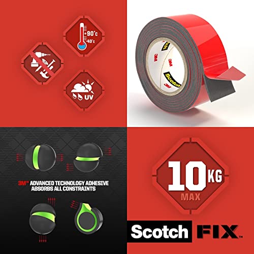 Scotch-Fix Double Sided Extreme Mounting Tape for Outdoor Use, 19mm x 1.5m - For Extreme Outdoor Use, with Advanced 3M Technology, Black