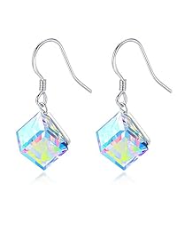 S925 Sterling Silver Earrings for Women Cube Earrings for Her Earrings Hypoallergenic Crystal from Swarovski