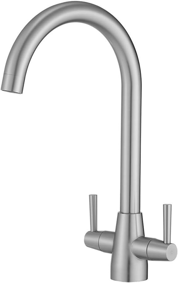 Heable Kitchen Mixer Tap Dual Lever Brushed Nickel with UK Fittings