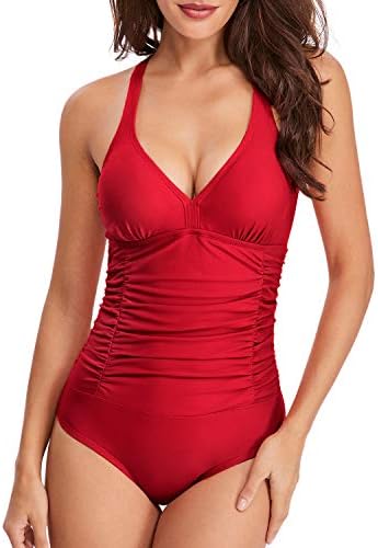 Fantastic Zone Women's One Piece Bathing Suit Ruched Tummy Control Swimsuit Beach Swimwear