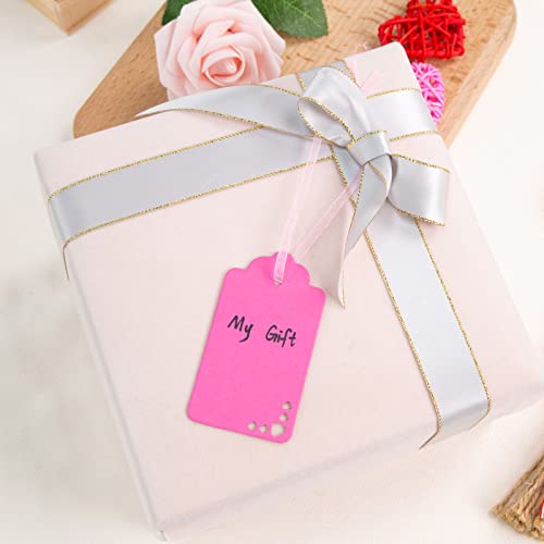 Koogel 120PCS Pink Gift Tags, Pink Heart Paper Tags Hollow Out Hanging Label with Organza Ribbons for Valentine\'s Day Wedding Party Gift Wrapping DIY Crafts Decoration