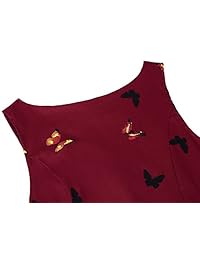 Vestido vintage de los años 50 Rockabilly Garden Party con mariposas y flores para cóctel, sin mangas