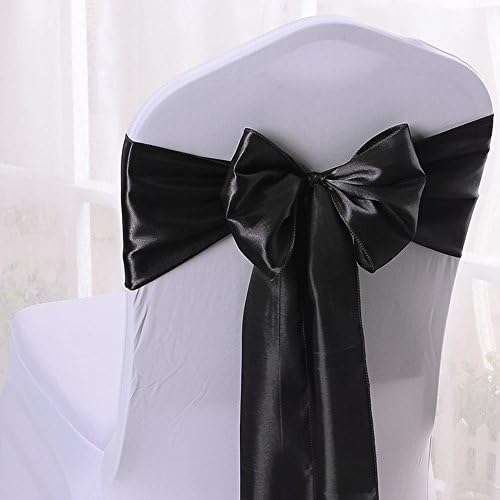 10PCS 17X275CM Satin Chair Bow Sash Wedding Reception Banquet Decoration Multicolor (#19 Black)