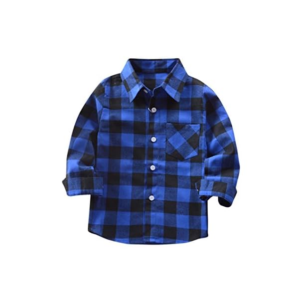 Kehen Kids Little Boys Girls Long Sleeve Button Down Plaid Flannel Shirt Blouse Tops with Pocket