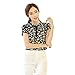 Soly Tech Women Retro Floral Print Chiffon Blouse Ruffled Collar Work Shirt Tops Navy Blue