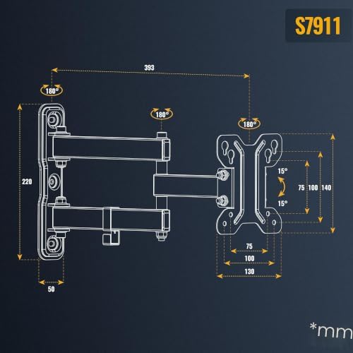 S7911 Supporto monitor da parete Staffa schermo 13-34 pollici per 13 34 pollici girevole inclinabile fino a 15 kg max VESA 100x100