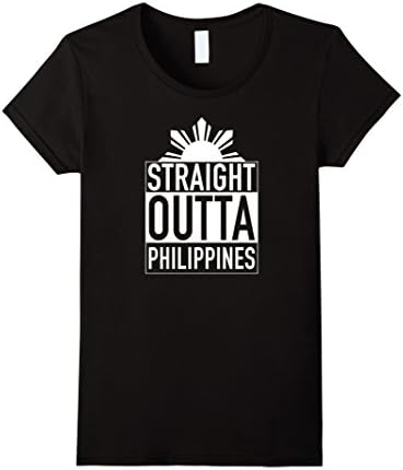 Women's Straight Outta Philippines Filipino T Shirt Pinoy Rising Sun XL Black