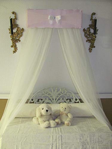 image for Bedroom Girls Bed Crib Canopy Rose Pink Ivory tulle netting with WHITE