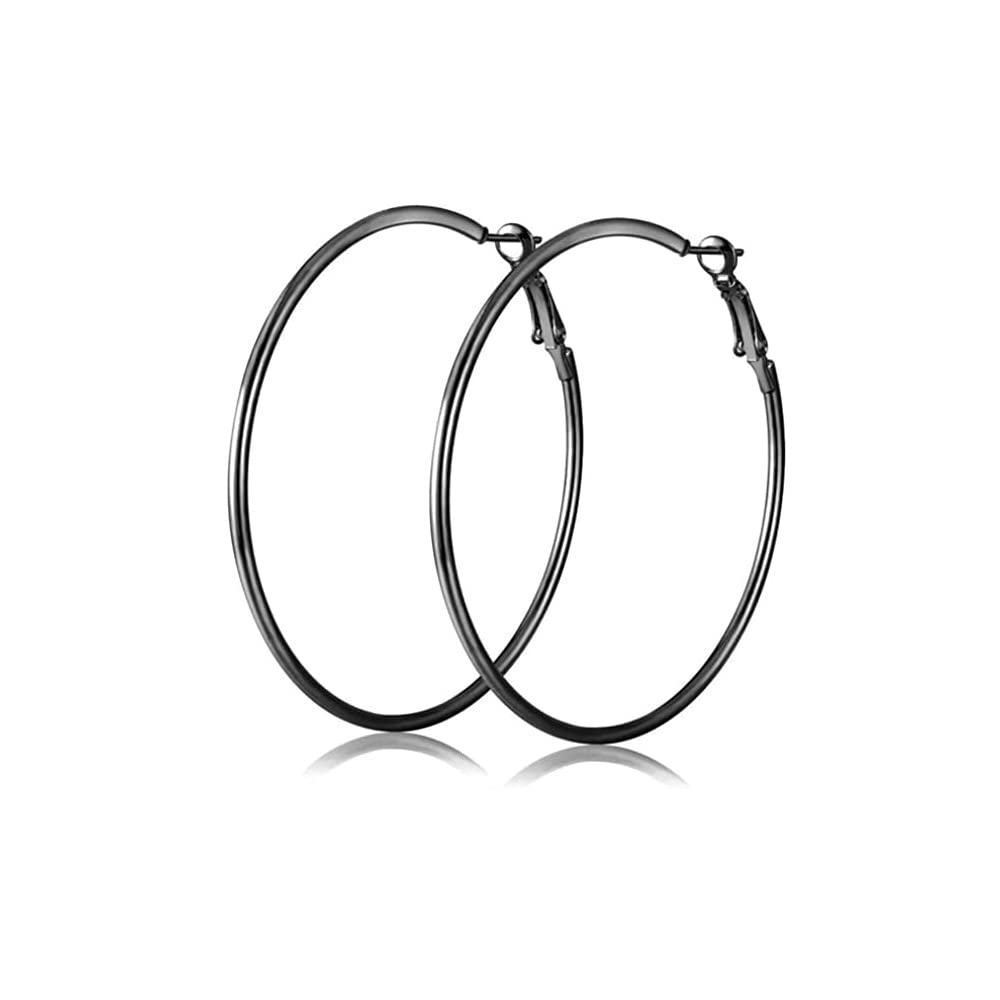 Large Hoop Earrings For Womens Girls Stainless Steel Round Huggie Geometric Big Black Hoops Fashion Gifts Jewelry Hypoallergenic for Sensitive Ears 30/40/50/60/70/80/90mm (30mm)