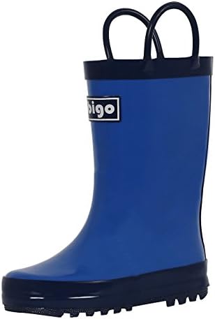 hibigo Children's Natural Rubber Rain Boots with Handles Easy for Little Kids & Toddler Girls Pattern and Boys Girls, Solid