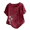 2021 Paardebloem-print ronde hals knop mode losse korte mouwen top blouse T-shirt