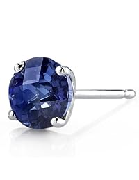 Oro blanco de 14 quilates ronda Cut 2,25 quilates Creado Azul Zafiro Stud arete