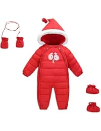 Toddler Baby Winter Sleepsuit Down Snowsuit Puffer Hood Zip Padding One-Piece Suit Clothes Bodysuit 18-30 Months Red