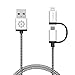 iPhone 6S Charger, 3.3 Ft F-color 2-in-1 Apple MFI Lightning Cable Braided for iPhone 6S 6 Plus 5 5S 5C SE, iPad Pro, iPad Mini 4, iPad Air 2, Micro USB Cable for Sumsung, HTC, Motorola, Nokia, Silver