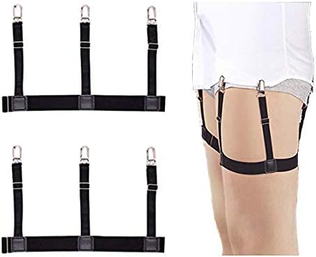 Mens Shirt Stays - Adjustable Elastic Shirt Garters with Locking, Non-Slip Clips (2-Pack, 1-Pair)