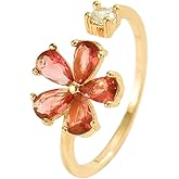 Delicate CZ Flower Rings for Women Cubic Zirconia Minimalist Thin Band Gold-Tone Plated Wedding Statement Daisy Open Wrap Finger Ring Comfort Fit Adjustable Cute Friendship Jewelry for Girlfriend