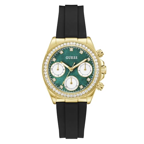Victoria GW1038L2 - Reloj de Pulsera analógico para Mujer, Cuarzo, Acero Inoxidable, 36 mm, Correa de Silicona, Color Negro, 5 Bar, Color de la Esfera: Verde, indicador de Fecha, Color Negro