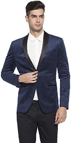 RLM Mens Peaked Lapel One Button Tuxedo Slim Fit Dinner Jacket (42, Blue)