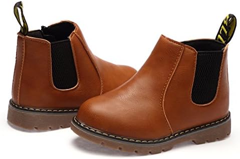 WQINSHOE Boy and Girl's Winter Ankle Boots Waterproof PU Leather Zipper Cute Casual Shoes Brown 34