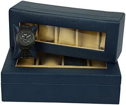 KRIO Watch Box Organizer Magnet Lid PU Leather 5 Slots Blue