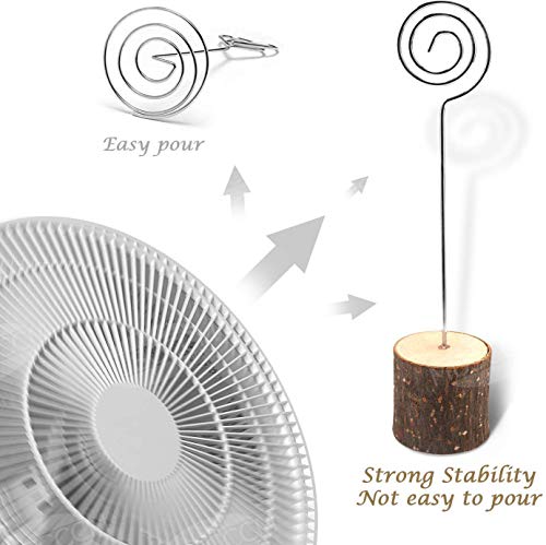 MUSCCCM Rustic Wood Place Card Holder, Photo Picture Note Clips with Swirl Wire Wooden Table Number Stands & 25 pcs Kraft Place Cards Bulk ，Best Choice for Wedding Home Party Table Number Name Label - Thumbnail 6