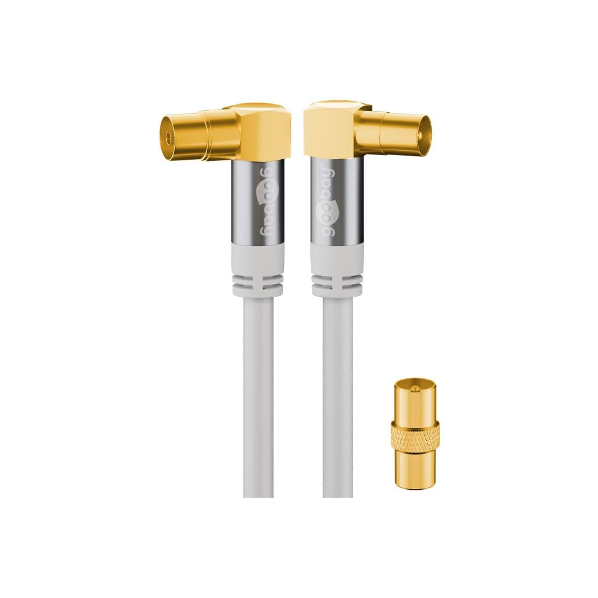 TV Antenna Cable White (135 dB Type), 4x Shielded Gold-Plated Coaxial Socket 90° > Coaxial Plug 90° (2.0 m)