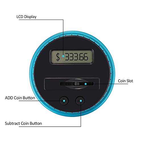 Honey Do All Digital Money Bank Large LCD Money Jar Battery Operated Coin Bank US Dollar Coins Savings Box for Office Home Kids Children Adults (Auto Counting) (Black/Blue)