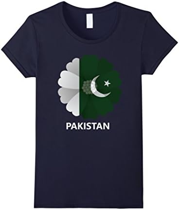 Womens Logiamerch: Pakistan Flag Flower T-Shirt Medium Navy