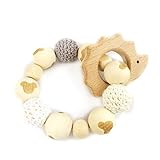 Hedgehog Wooden Teether Chew Beads Baby Rattle Teether Nattural Raw Crochet Beads Toy Mom Ecofriendly Baby Teething (Hedgehog)