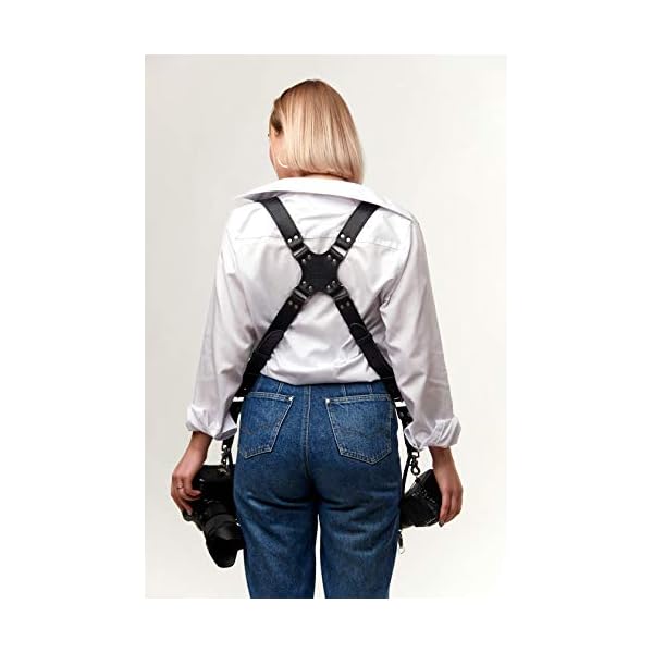 C Coiro Kameragurt für 2 Kameras mit doppeltem Tragegurt aus Leder und verstellbarem Schultergurt - Ledergurt für DSLR/SLR - Camera Dual Shoulder Strap, Standard/Schwarz – Bild 5