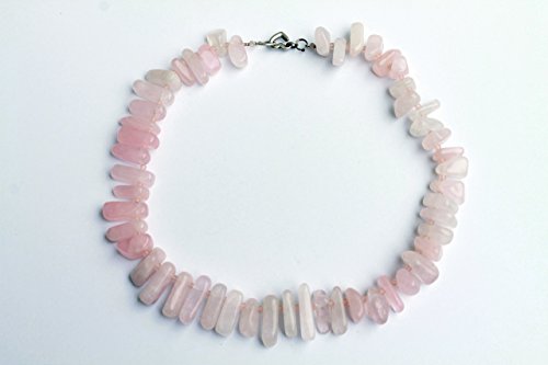 Rose Quartz Goddess Crystal Necklace with Silver Heart Clasp Healing Heart Chakra