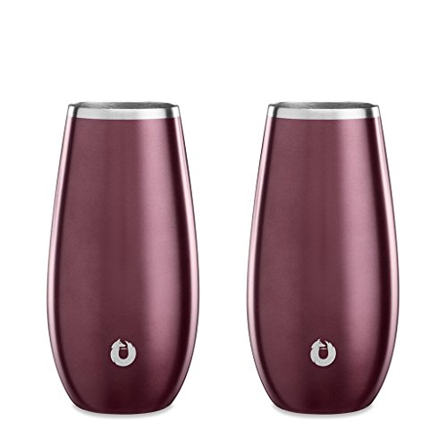 SNOWFOX W40006-09 Insulated Stainless Steel Stemless Glass, Champagne Flute (Set of 2), Dark Rose