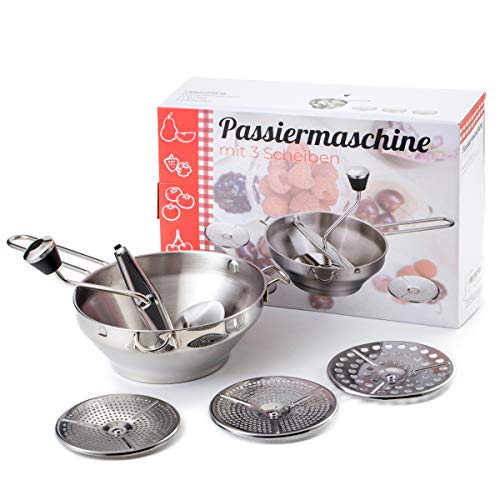 Rotary Food Mill Potato Ricer with 3 Interchangeable Disks, Great for