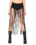 iHeartRaves Fierce in Fringe High Waisted Suede Skirt, Boho Booty Shorts Bottoms (Black)